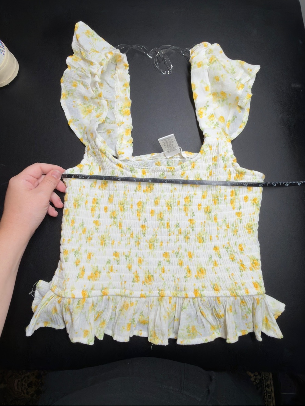 Altar'd State Yellow Floral Smocked Ruffle Crop Top - Picture 4 of 4